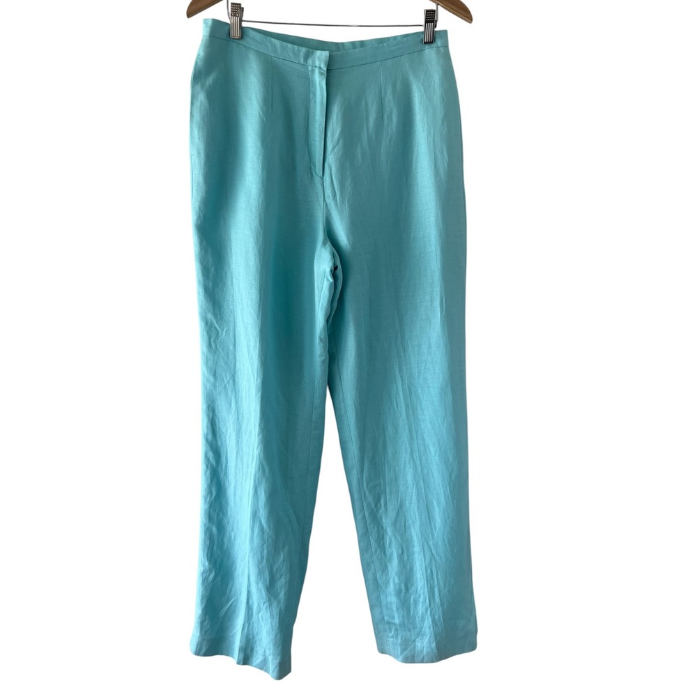 David N Turquoise Linen Blend Straight Leg Lined Trousers Pants Womens 12 Aqua